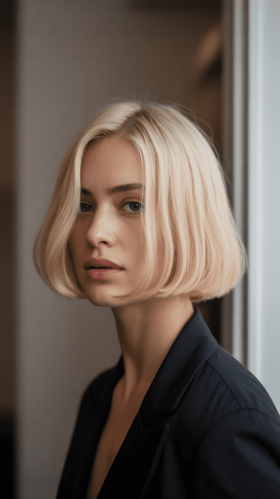  Minimalist French Bob with Pure Blonde