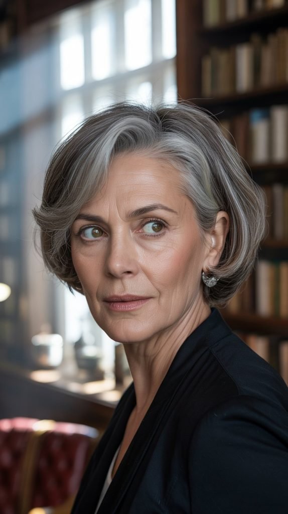 Feathered Bob with Natural Gray Transition