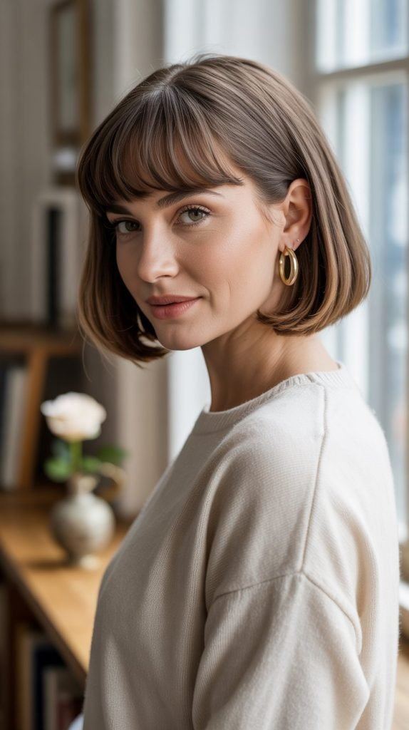 Chin-Length Bob with Side-Swept Bangs