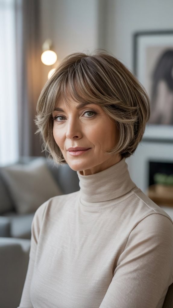 . Feathered Bob with Face-Framing Bangs