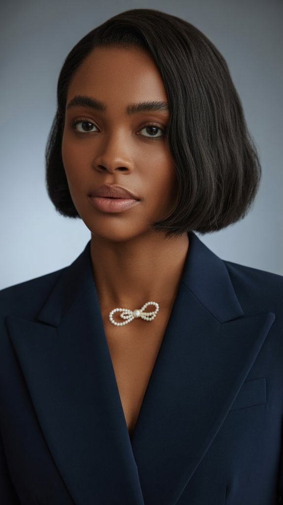 28. Polished Bob with Pearl Bow