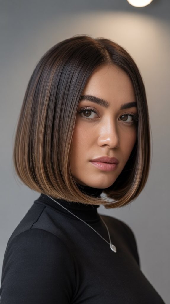 15. Sleek Bob with Walnut Tones