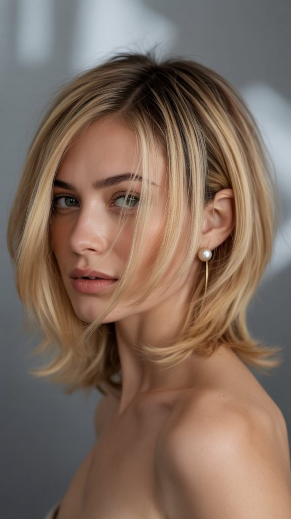 Classic Shaggy French Bob with Golden Blonde Highlights