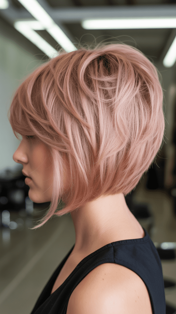 Stacked French Bob with Rose Gold Blonde