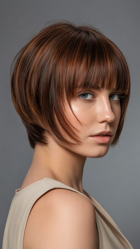 Stacked French Bob with Angular Bangs