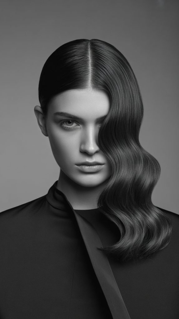 Ultra-Sleek Straight Hair with Severe Side Part