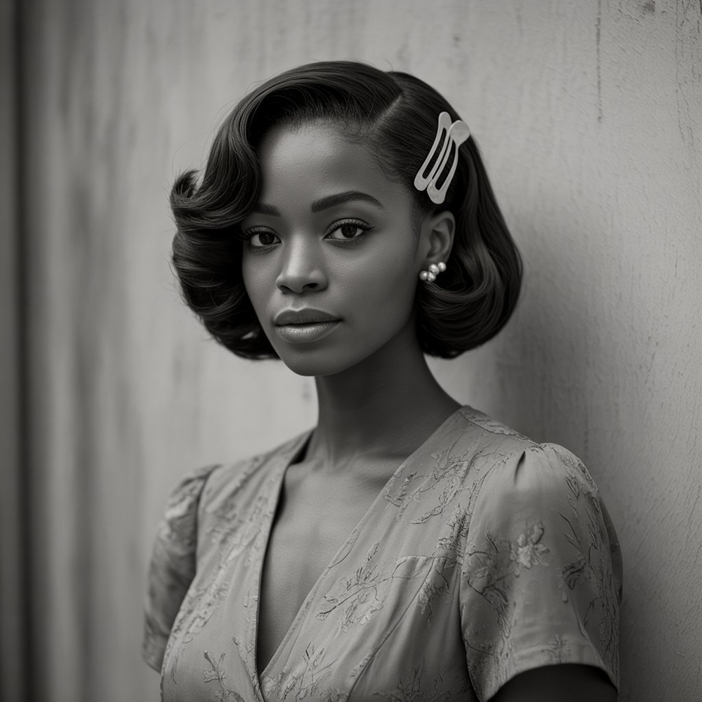 16. Stacked Bob with Vintage Hair Clip Bow