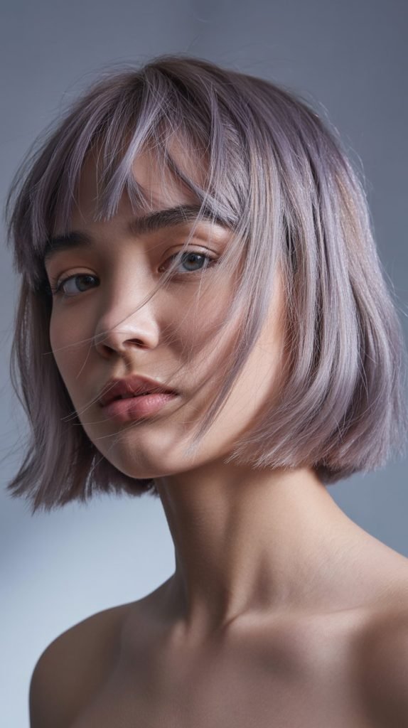Chin-Length Bob with Baby Bangs and Razored Edges