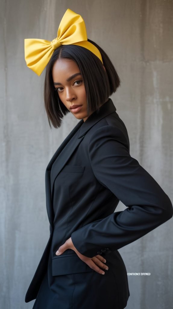 4. Asymmetrical Bob with Contrasting Bow