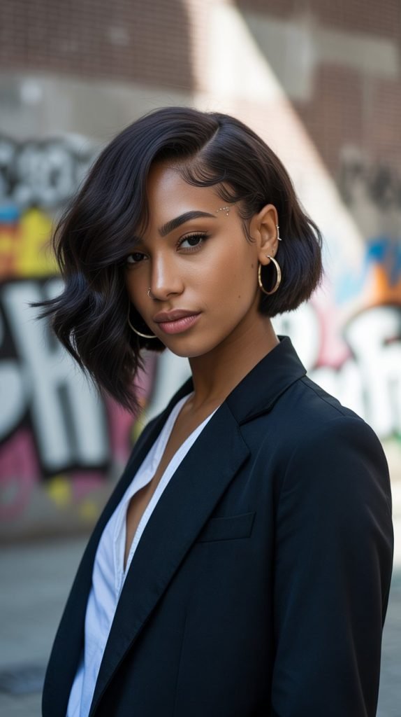 Asymmetrical Jawline Bob with Deep Side Part