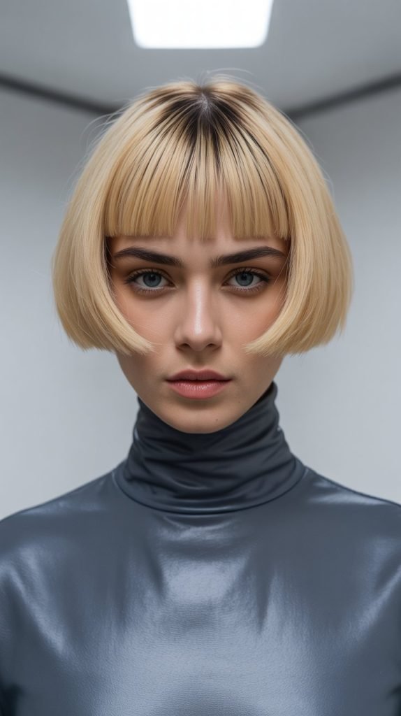 The Inverted Blonde Bob with Straight-Across Bangs