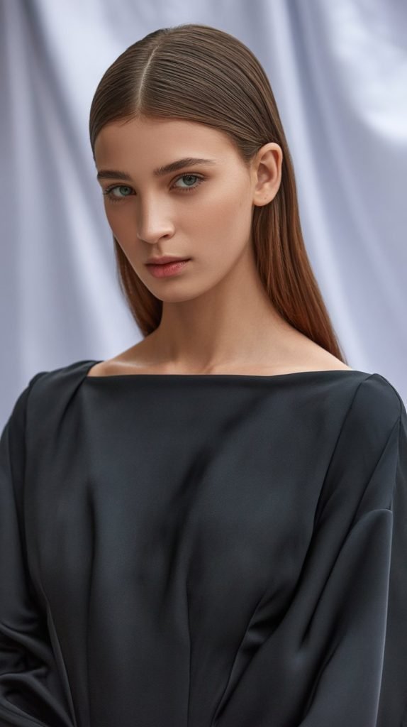 Sleek Straight Hair with Middle Part and Tucked Front Sections