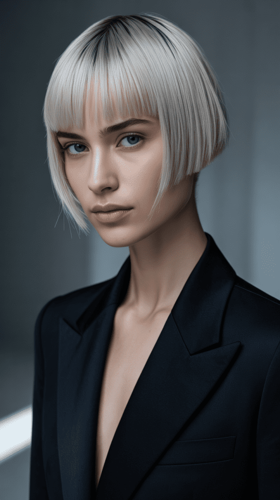 Structured Jaw-Length Bob with Graduated Fringe