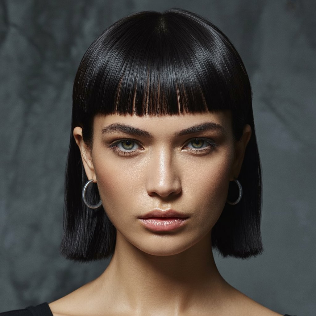 Sleek French Bob with Pin-Straight Curtain Bangs