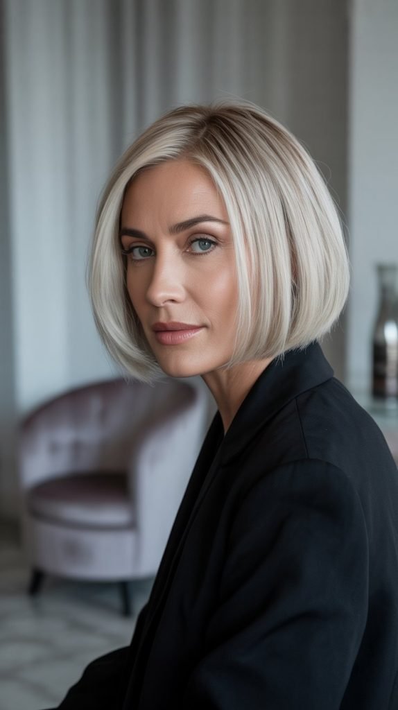 Silvery Blonde Blunt Cut