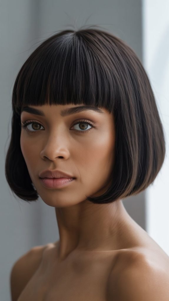 5. Sleek Bob with Blunt Bangs