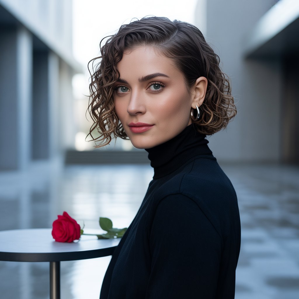 Wet-Look Curly French Bob