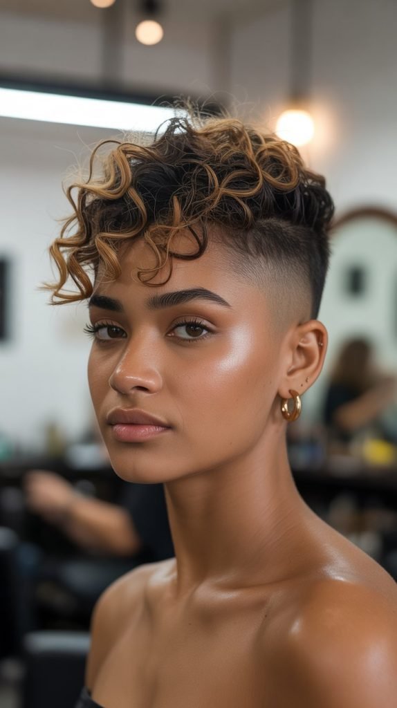 Curly Fade with Textured Top