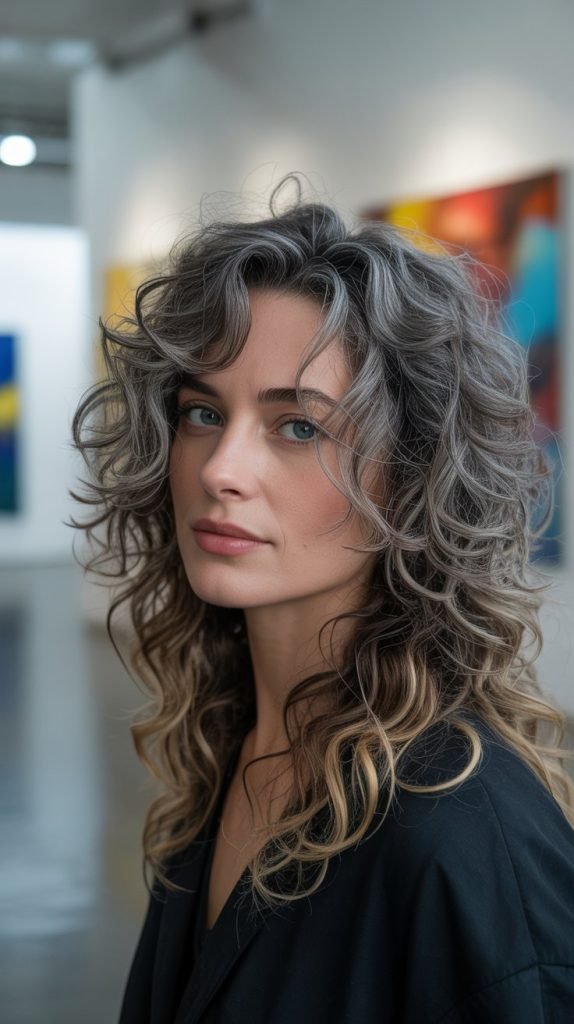 Textured Blonde Pieces Through Gray Layers