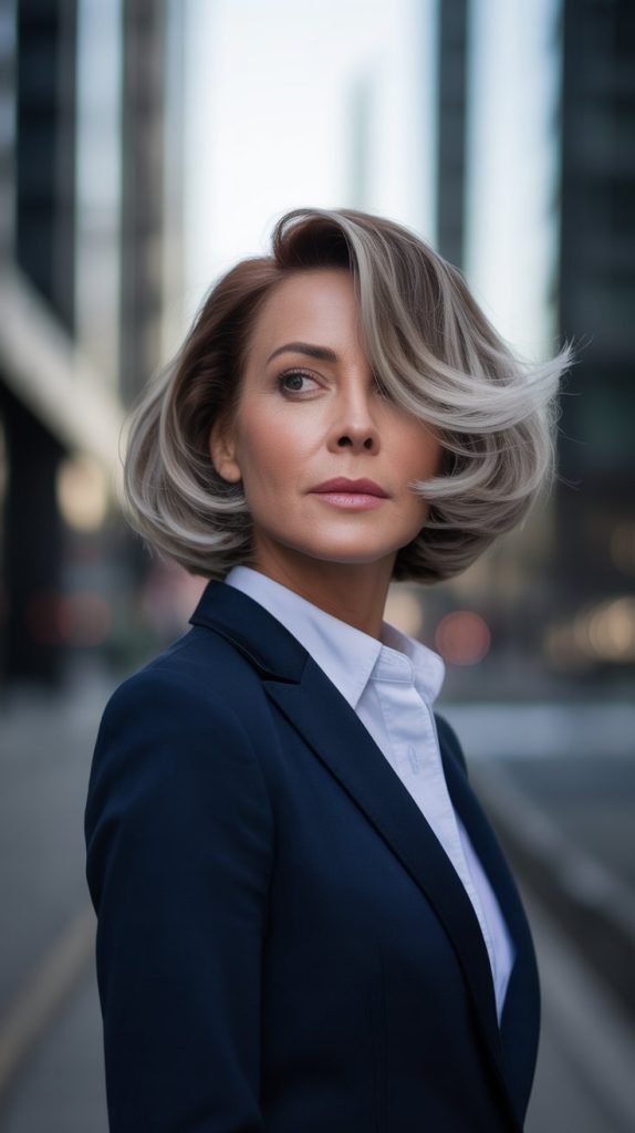Feathered Bob with Platinum Highlights