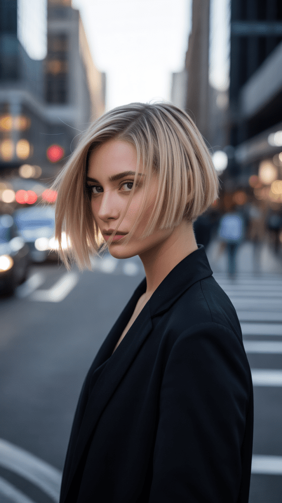 Inverted Blonde Bob with Angled Cut