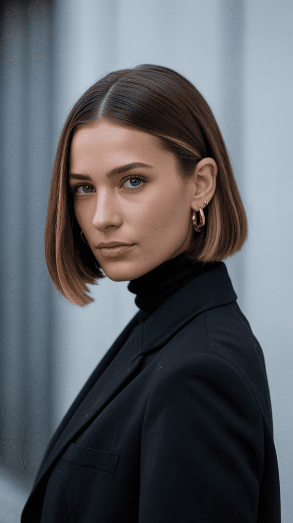 Sleek Ear-Length Bob with Middle Part