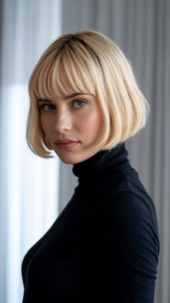 The Blunt Bob with Long Side-Swept Bangs