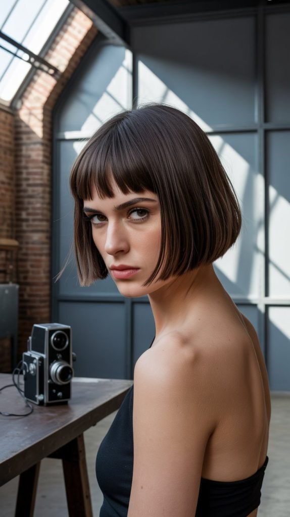 Edgy French Bob with Razor-Cut Bangs