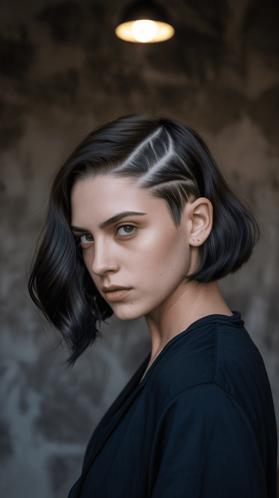 Gothic-Inspired Dark Bob with Dramatic Undercut
