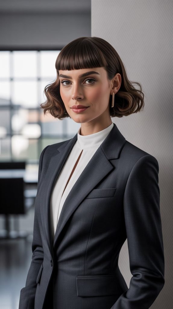 Straight-Across Bangs with Curly Bob