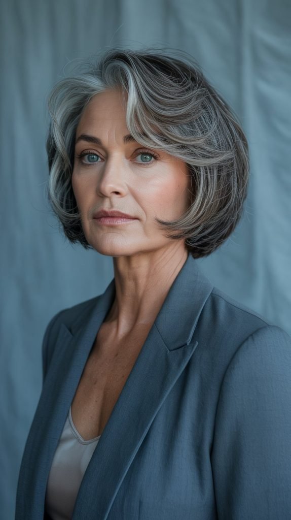 Feathered Bob with Silver Highlights