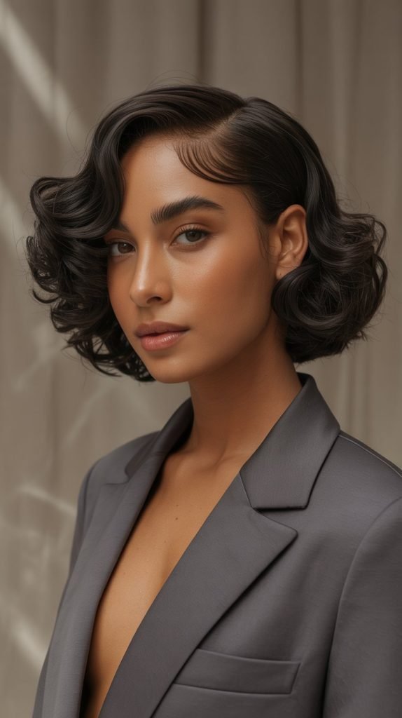 Curly A-Line Bob with Angled Front