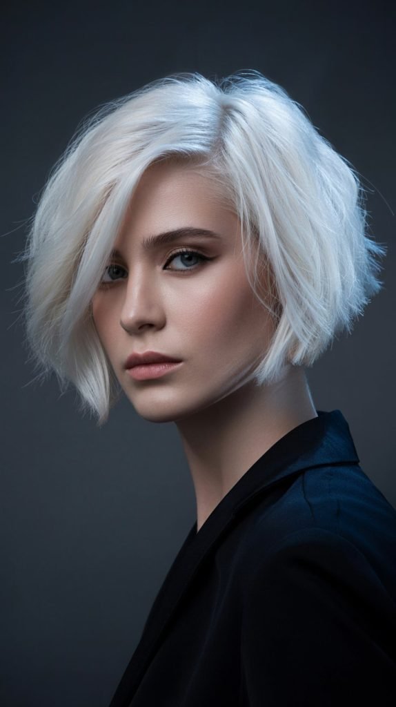 15. Feathered Bob with Platinum Blonde Color