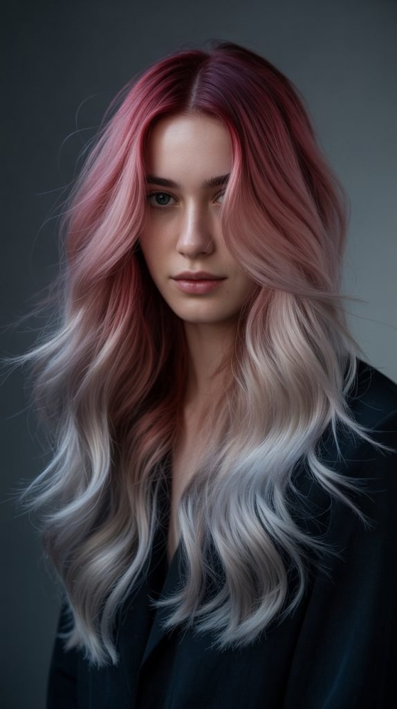 . Silver-Red Ombré Transition