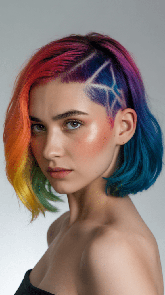 Rainbow Ombre Bob with Artistic Undercut