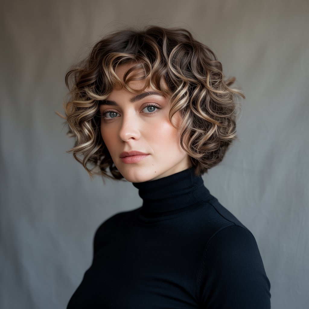 Curly French Bob with Balayage