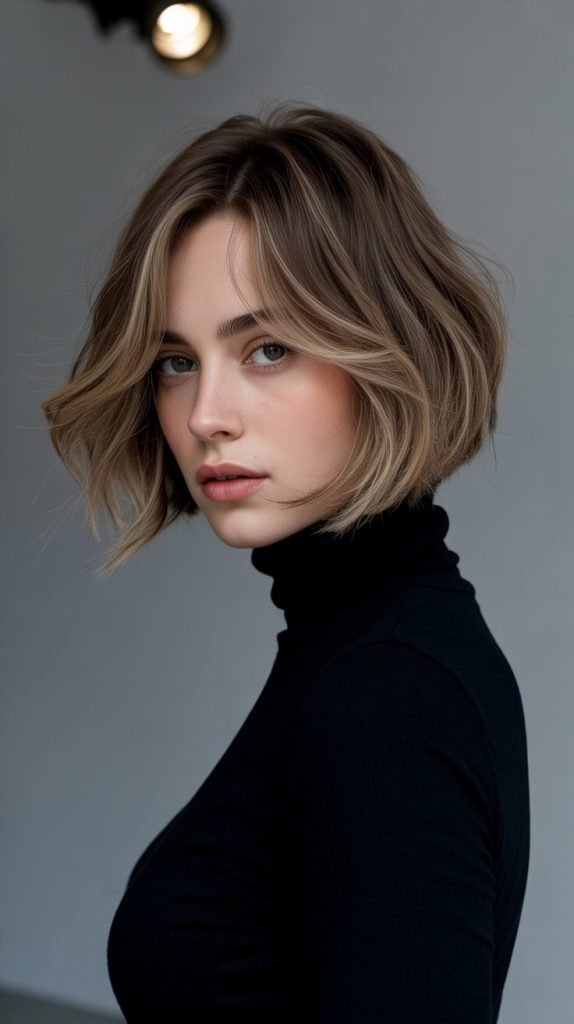 Curly Textured Bob with Soft Fringe