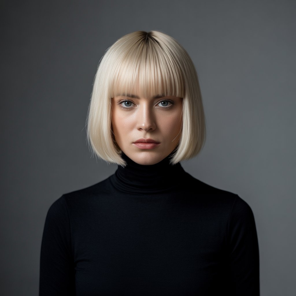 Straight-Edge French Bob with Blunt Curtain Bangs
