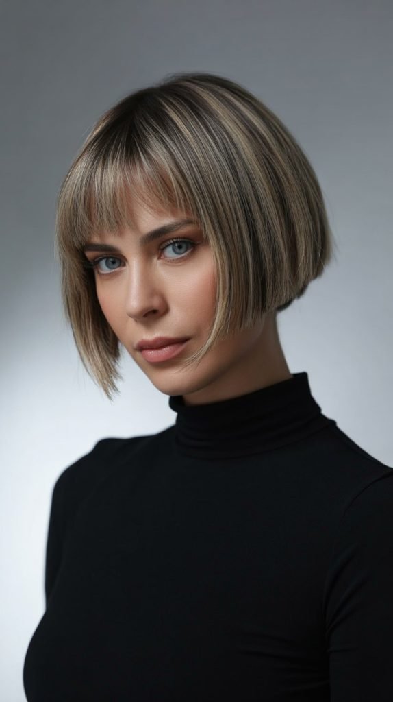 Inverted Chin Bob with Graduated Curtain Bangs