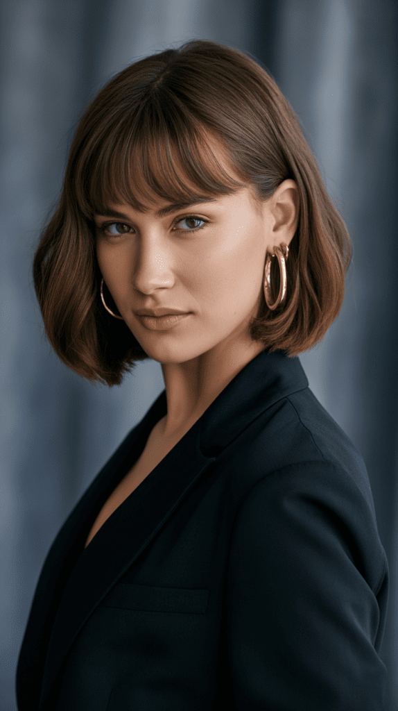 Graduated Jawline Bob with Long Curtain Bangs