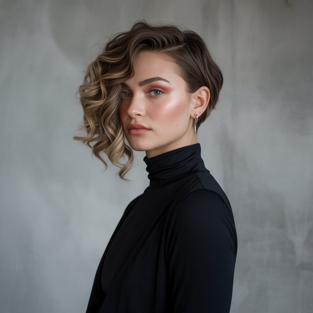  Asymmetrical Curly French Bob