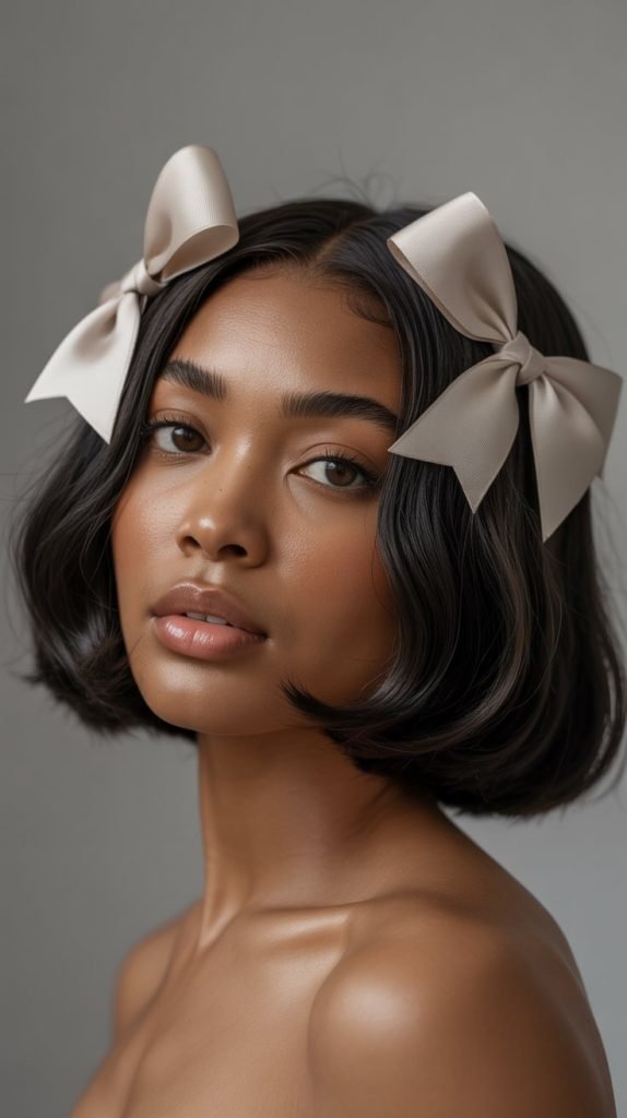 24. Face-Framing Bob with Double Bow