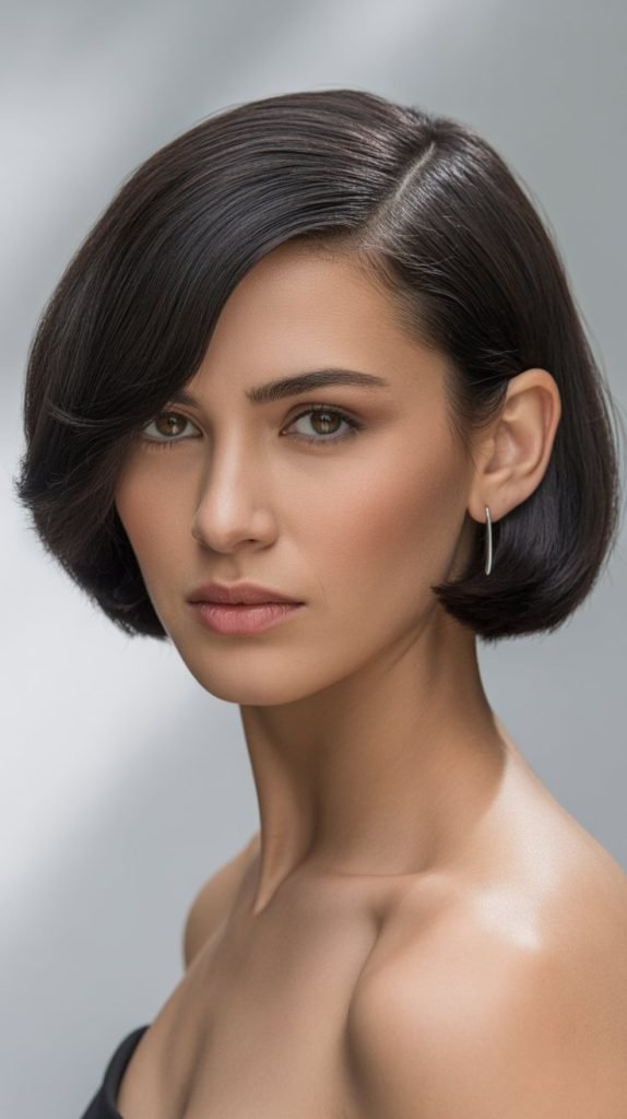 Black Blunt Bob with Side Part