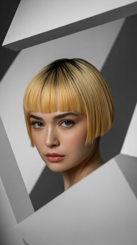 Inverted French Bob with Lemon Blonde Bangs