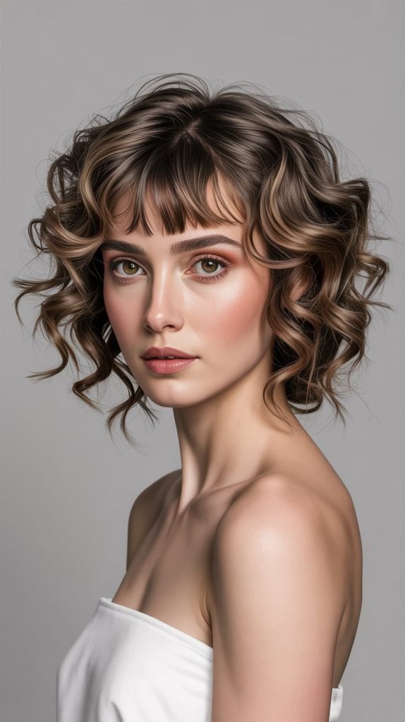 Choppy Curtain Bangs with Spiral Curls