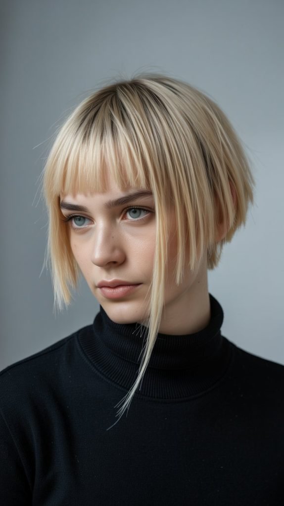  The Asymmetrical Blonde Bob with Diagonal Bangs