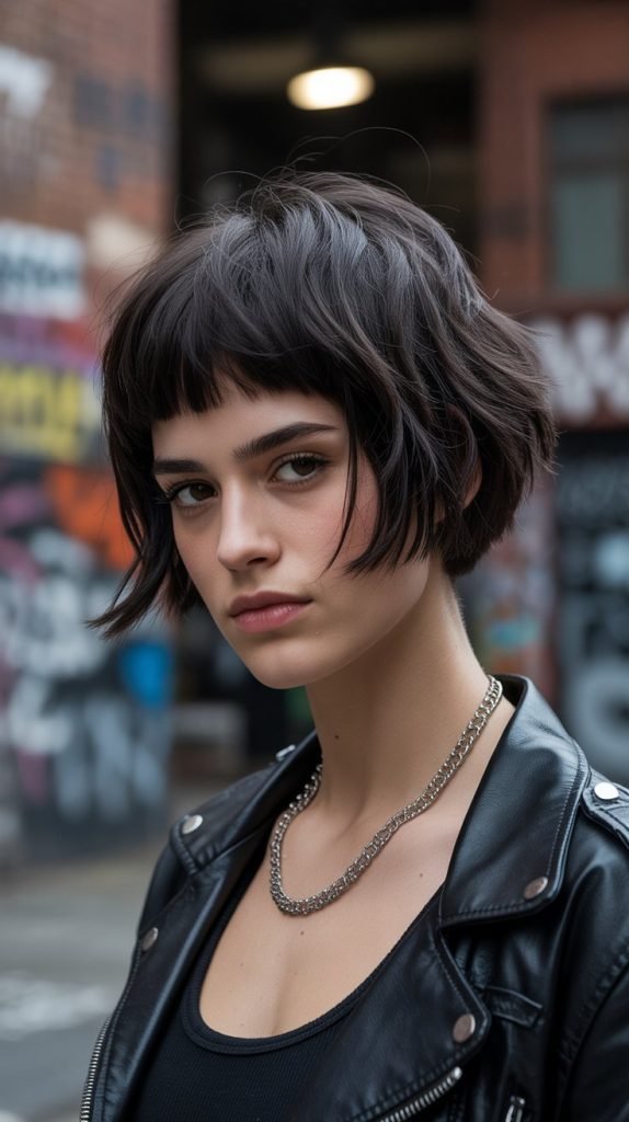 Choppy Black Blunt Bob