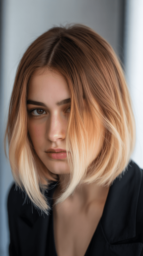 Layered French Bob with Blonde Ombre Effect