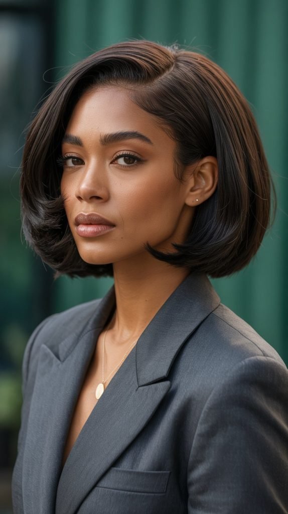 13. Sleek Bob with Deep Side Part