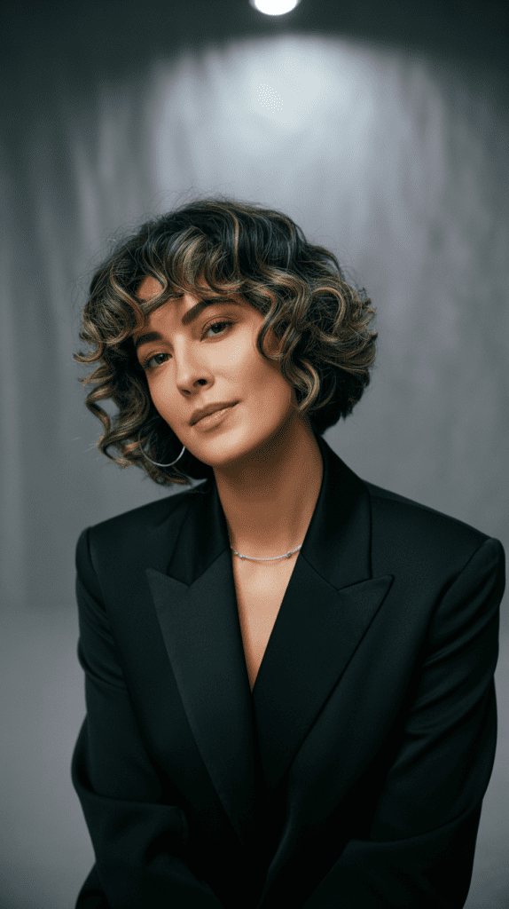 Voluminous Shaggy Bob with Tight Curls